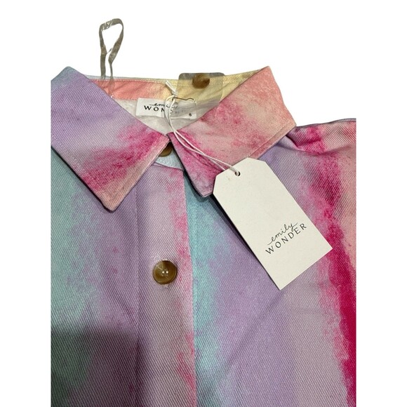Emily Wonder Pastel Tie-Dye Sherpa Lined Shacket Jacket Button-Up Women’s S NWT - Picture 3 of 8